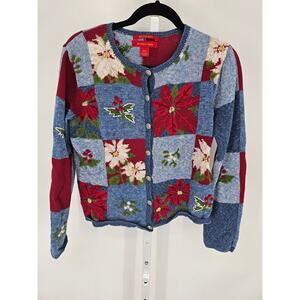 Vintage Holiday 2004 Northern Isles Cardigan Sweater Christmas Floral